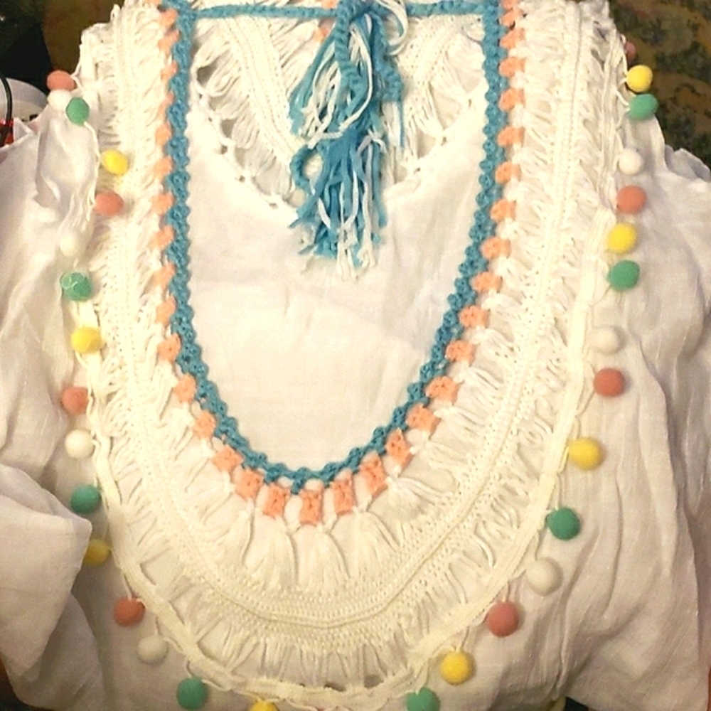 Cupshe White Cover Up With Pastel Pom Poms One Size Fits Most